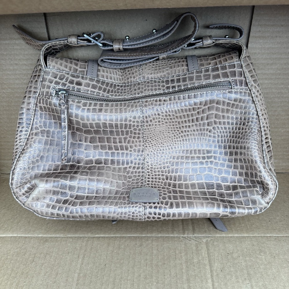 Radley London Grosvenor Leather Flap Shoulder Bag Croc Embossed Taupe NWOT - Picture 2 of 11